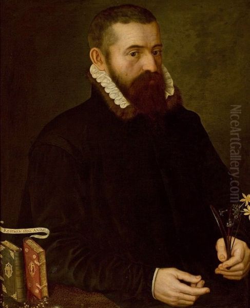 Portrait of a man with narcissus and a hyacinth. - view 1
