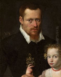 Portrait of a man with his daughter. by Sofonisba Anguissola