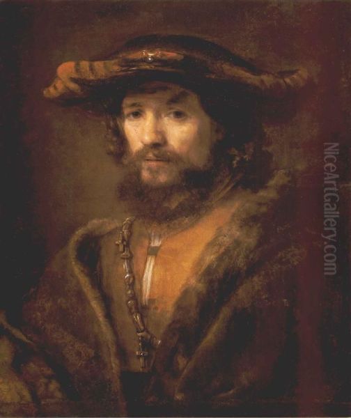 Bust of man wearing a large-brimmed hat - view 1