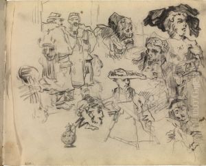 Vaas, spinnewiel, soldaten, vrouwen by James Ensor