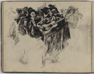 Groep gemaskerde muzikanten by James Ensor