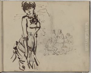 Femme et scene de taverne