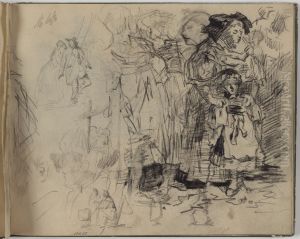 Vrouw met kind, zittend en staand paar by James Ensor