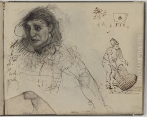 Vrouwenhoofd en figuren by James Ensor
