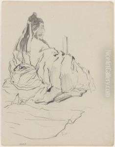 Chinoiserie, een zittende man in driekwart rugzicht by James Ensor