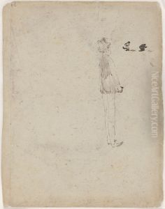 Man en twee gehurkte figuurtjes by James Ensor