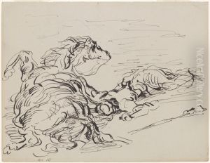 Gevallen Arabische ruiter met steigerend paard by James Ensor