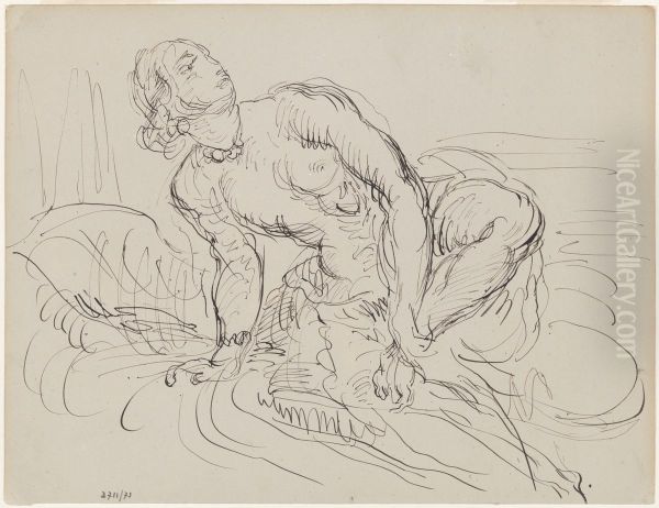 Studie van een badende vrouw - view 1