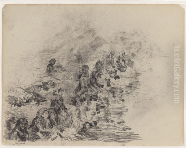 Wasvrouwen bij de Middellandse zee - view 1