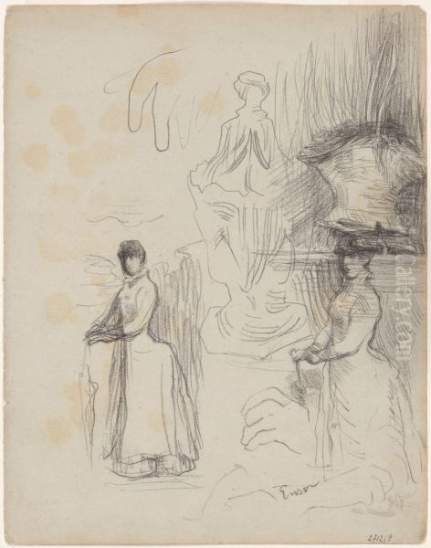 3 studies van een dame met parasol - view 1
