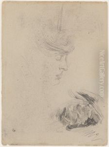 The artist's sister Mitche and figure by James Ensor