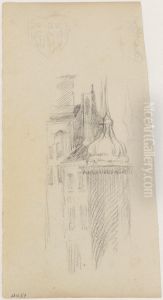 Huizen en peervormig torentje by James Ensor