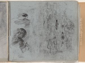 Silhouetten en 2 figuren op de rug gezien by James Ensor