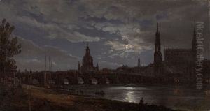 View of Dresden by Moonlight by Johan Wilhelm Ludwig Dahl