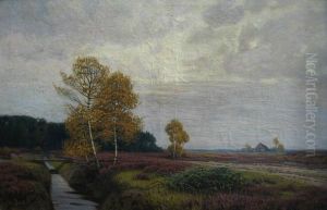 Heidelandschaft mit Bach by Louise Droste-Roggemann