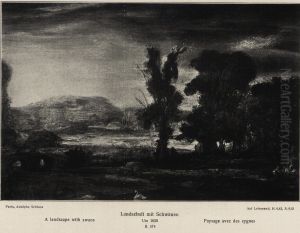Landscape with swans by Rembrandt