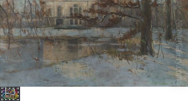 Snow-covered Country House and Park - view 1