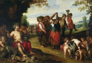 Peasant bacchanal. by Moses van Uyttenbroeck