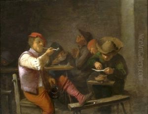 Smoking peasants at a table