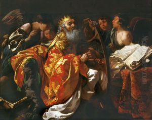 King David playing the harp, surrounded by four angels by Hendrick Ter Brugghen