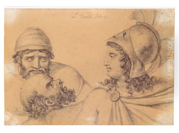 Helmeted Warrior with two bearded Men - view 1