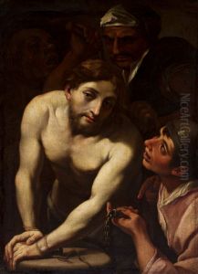 Lit,"cristo alla colonna"label QS:Lfr,"Le Christ a la colonne"label QS:Lpl,"Chrystus przy kolumnie"label QS:Lde,"Christus an der Geisselsaule"label QS:Lpt,"Cristo na Coluna"label QS:Len,"Christ at the column"label QS:Les,"Cristo en la columna". by Gerard van Honthorstand workshop