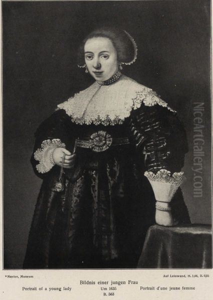 A Young Lady holding a Watch and a Chain in her Right Hand - view 1