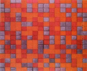 Rastercompositie 8: dambordcompositie donkere kleuren by Piet Mondrian