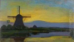 The Oostzijdse Molen by night by Piet Mondrian