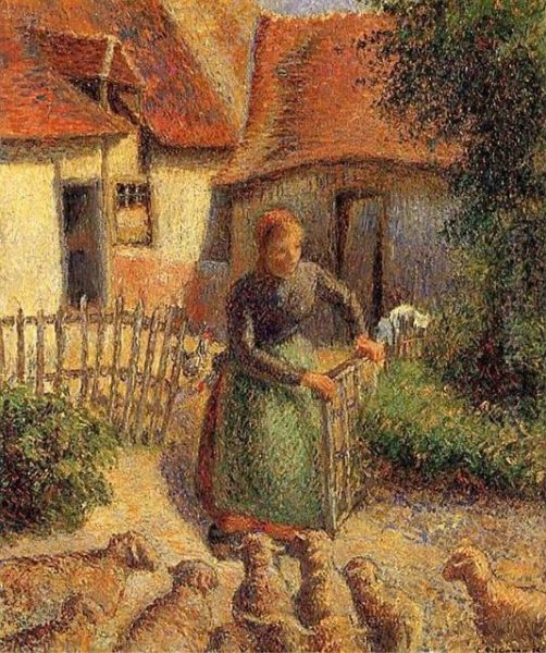Shepherdess Bringing Sheep in - view 1