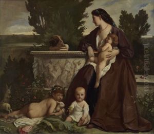 Familienbild (Eine Mutter mit spielenden Kindern an einem Springbrunnen) by Anselm Friedrich Feuerbach