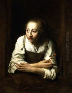 A Woman with a Rosebud leaning out of a Window A Woman with a Rosebud leaning out of a Window