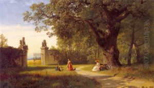 Parklandskap med figurer by Hans Gude