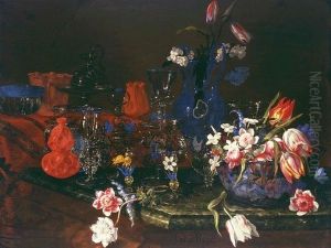 Still life with glass vessels. by Giuseppe Recco