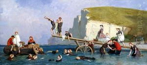 Bathing at Etretat