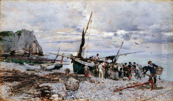 Return of the Fishing Boats, Etretat - view 1
