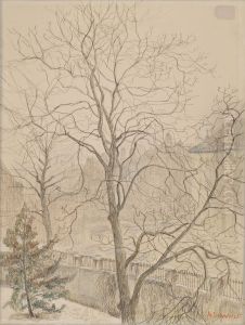 Notelaar in de mist by Anna de Weert