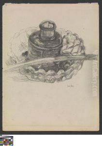 Pen and inkpot on a glass dish by James Ensor