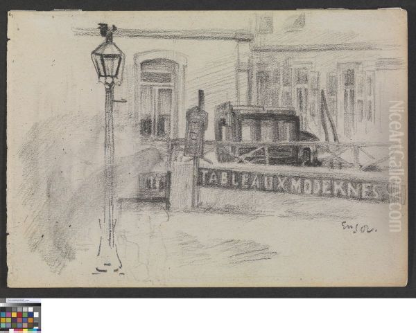 Houses, a street lamp and a carriage - view 1