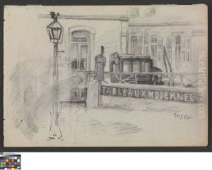 Houses, a street lamp and a carriage by James Ensor