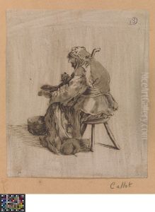 Oude vrouw met katten by Jacques Callot