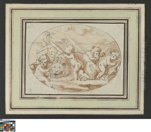 Putti met een leeuw en een duif by Peter Anton von Verschaffelt