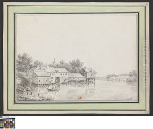 Watermolen aan een meer Watermolen aan een meer