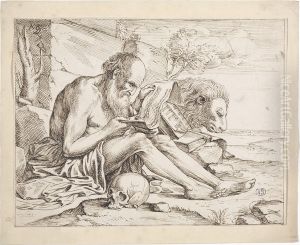 Heilige Hieronymus in de woestijn by Louis Marie Dominique Romain Robbe