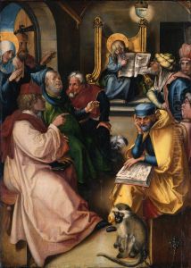 Die sieben Schmerzen Maria, Mitteltafel, Szene: der zwolfjahrige Jesus im Tempel