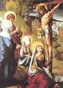 Die sieben Schmerzen Maria, Mitteltafel, Szene: Christus am Kreuz