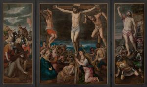 Triptych with the Calvary donated by Abbot Philippe de Hosden by Michiel Coxie