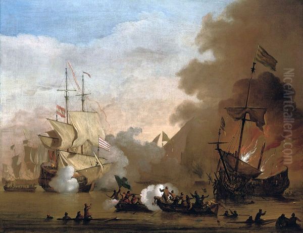 An action between an English ship and vessels of the Barbary Corsairs - view 1