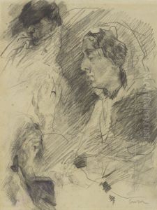 Portret van mijn moeder en figuren by James Ensor