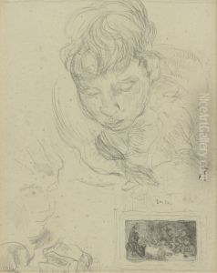 Mijn zuster en schets van een schilderij by James Ensor